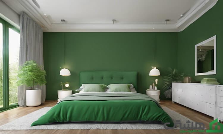 ترکیب رنگ سبز و سفید برای اتاق خواب