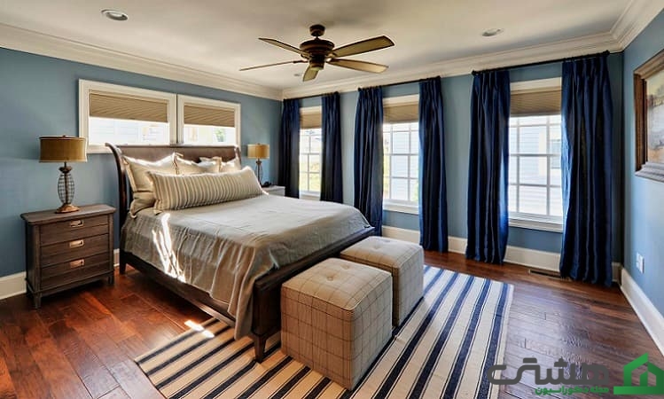 ترکیب رنگ آبی و قهوهای برای اتاق خواب