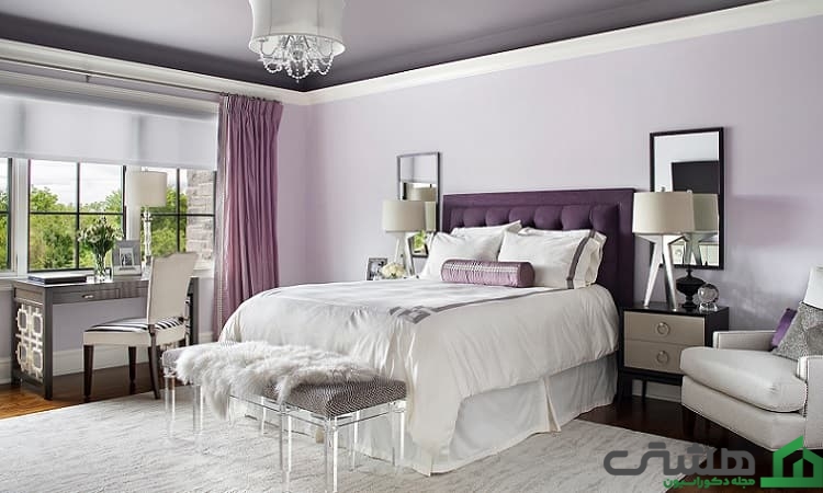 ترکیب رنگ بنفش و نقرهای برای اتاق خواب