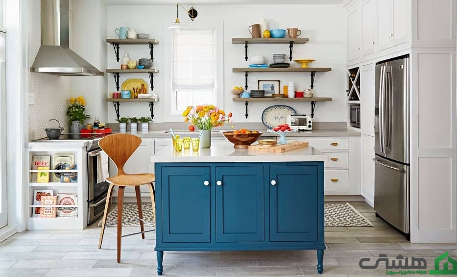 آشپزخانه کوچک کابینت جزیره باریک
