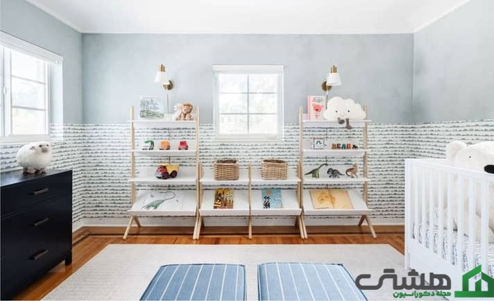 استفاده از قفسههای کم ارتفاع برای مرتب کردن اتاق کودک
