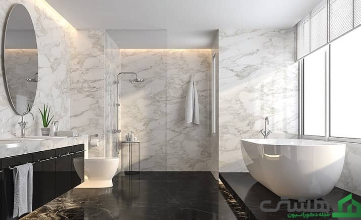 کاشی طرح مرمر در دستشویی