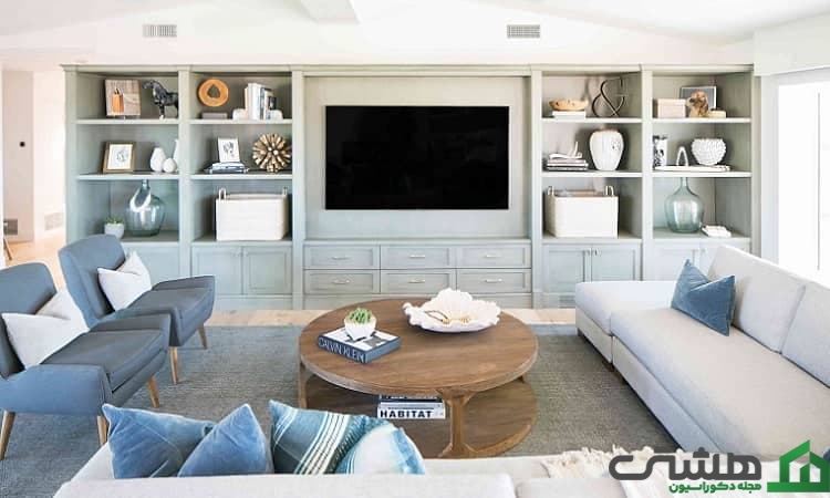 استفاده از رنگ آبی خنثی در اتاق نشیمن