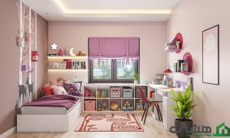 مرتبسازی اتاق خواب دخترانه با قفسهها