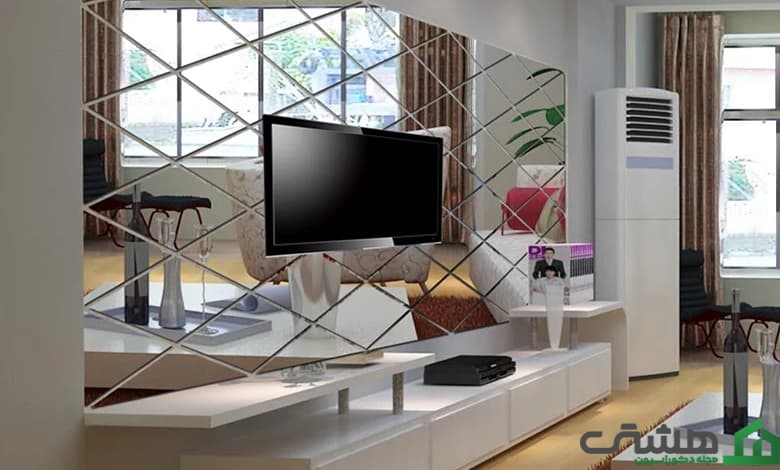 تزیین دیوار پشت تلویزیون با آینه