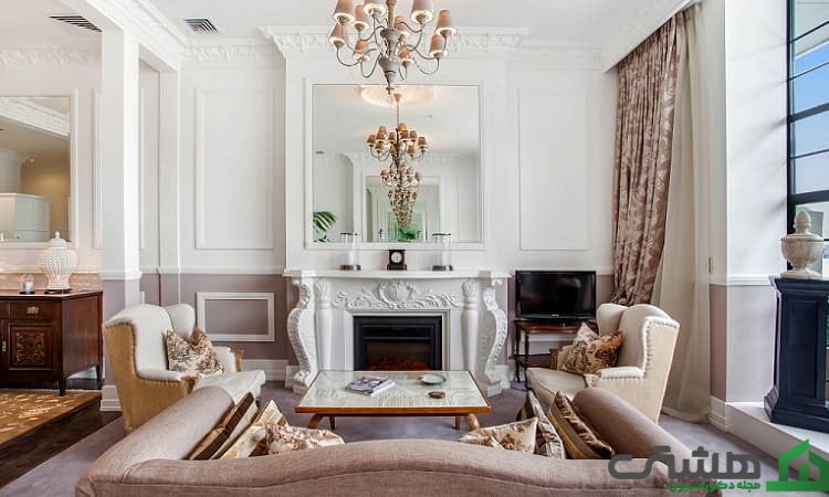 گچبری دیوار پذیرایی ساده