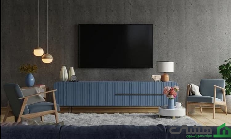 کاغذ دیواری پشت تلویزیون طوسی