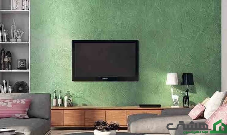 کاغذ دیواری پشت تلویزیون سبز