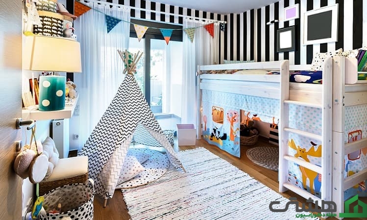دیزاین شیک اتاق کودک با ترکیب رنگ های مختلف