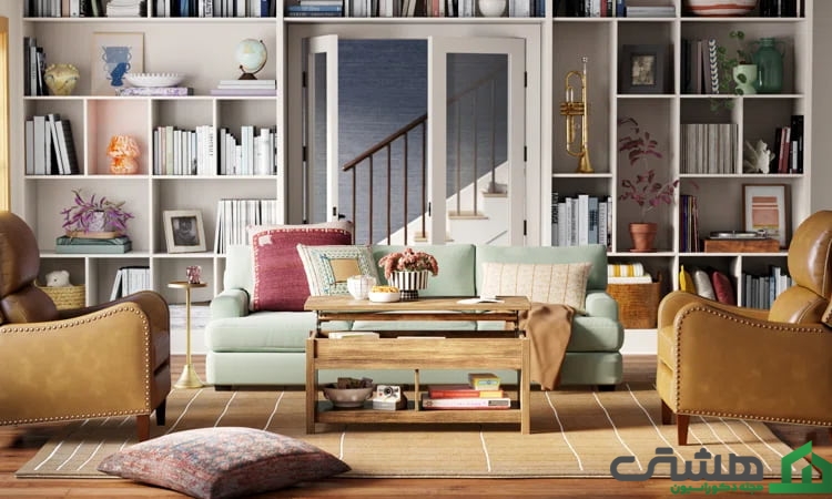 کمد دیواری پذیرایی با قفسههای باز