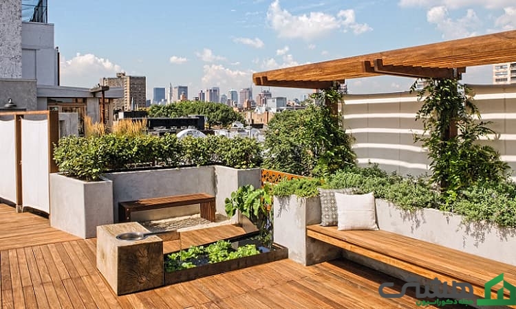 کفپوش چوبی برای روف گاردن مدرن