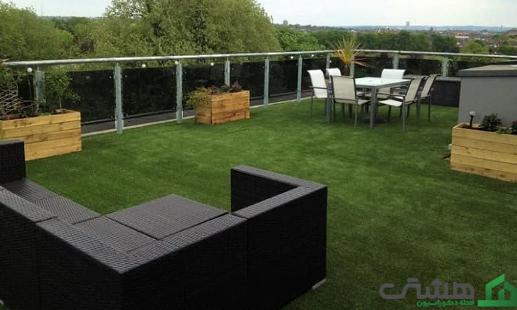 زیبایی روف گاردن با چمن مصنوعی