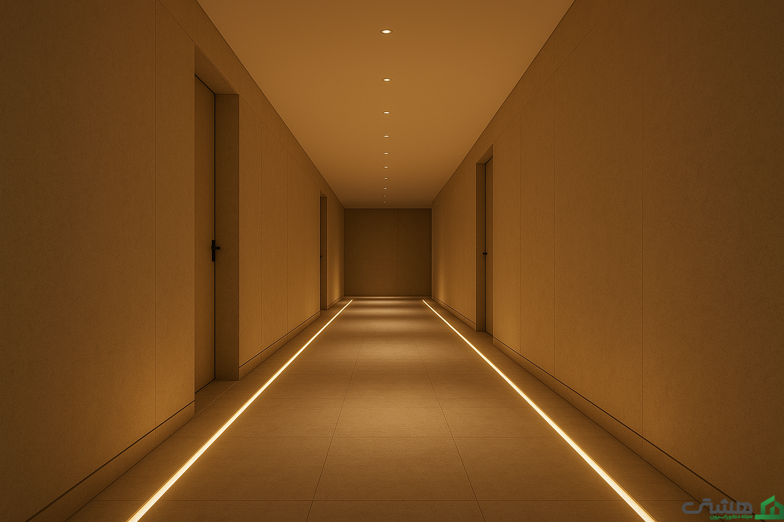 دکوراسیون با نور خطی در کف راهرو